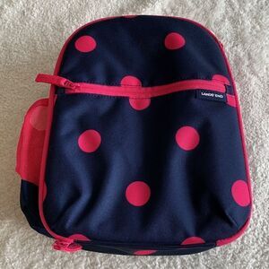Lands’ End Navy Blue Oink polka dot mini backpack or lunchbox